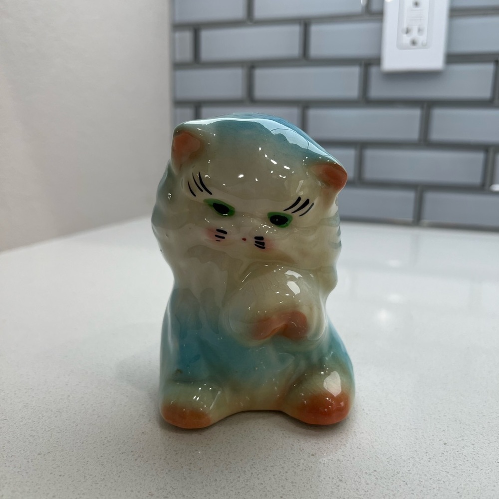 Vintage Persian Cat Kitten Planter MCM 1950s Mid-Century Modern Blue Bud Vase - Picture 3 of 16